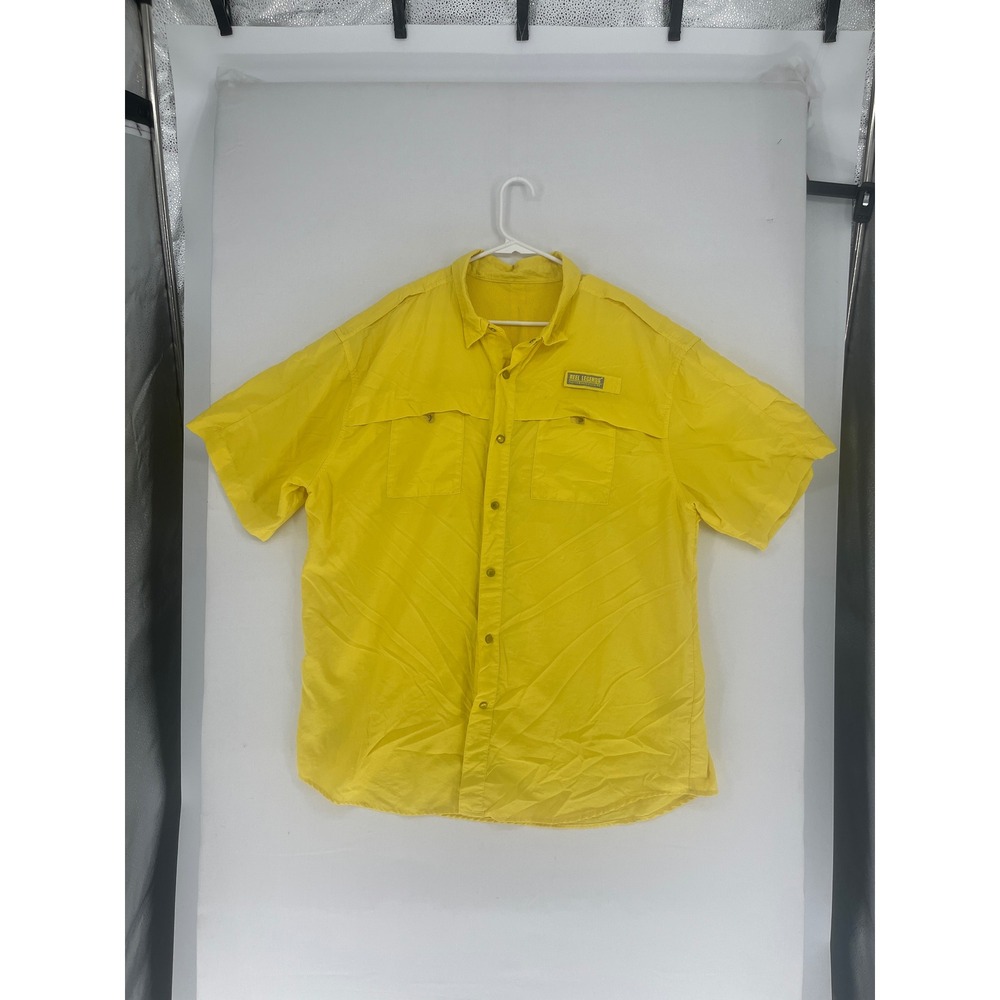 Reel Legends Fishing Shirt Mens XXL Yellow Short Sleeve Vented Mesh Snap Front
